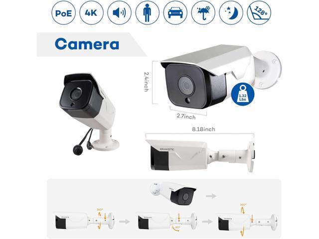 ONWOTE 4K 8MP PoE IP Security Camera, AI Human Vehicle Detection, 3840x2160P, 128° Field of View, Video Audio, Indoor Outdoor, Add-on Camera to PoE...