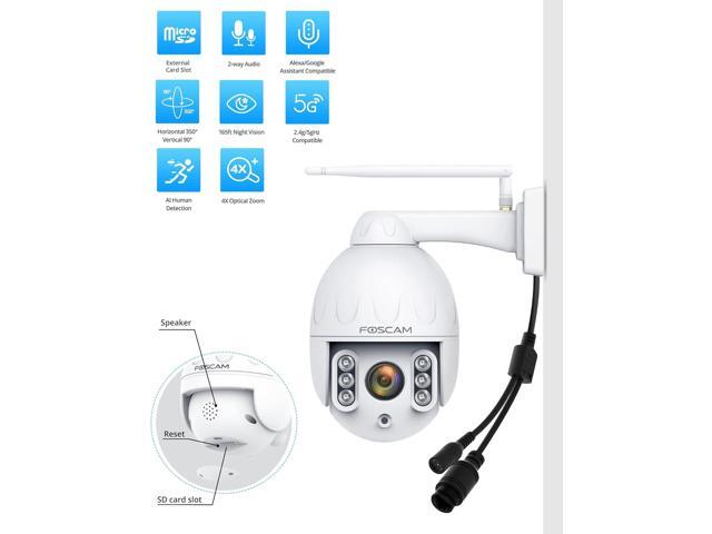 FOSCAM SD4 2k 4MP Outdoor Security Camera, 5G/2.4GHz WiFi PTZ IP Surveillance Camera with 4X Optical Zoom, Smart AI Human Detection, 2-Way Audio,...