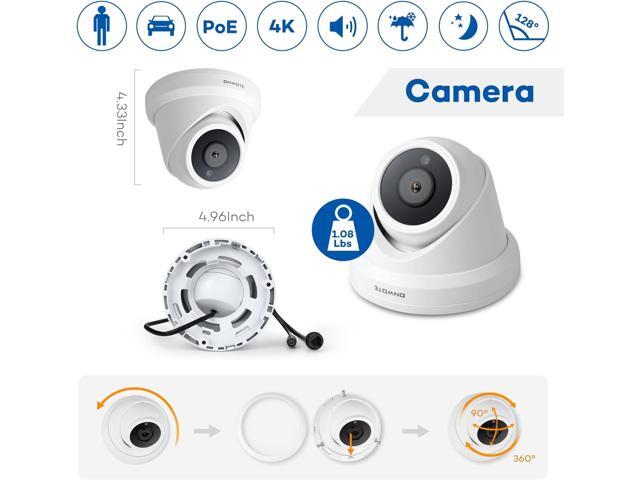 ONWOTE 4K 8MP UltraHD PoE IP Security Camera Turret, AI Human Vehicle Detection, 3840x2160 8 Megapixels, 128° Field of View, Video Audio, Indoor...