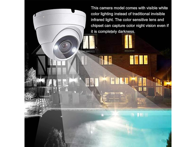 2MP HD Full Color Night Vision Dome TVI CCTV Surveillance Security Coax Camera with Visible White LED Lights, Compatible with Analog TVI CVI AHD...