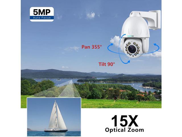SV3C 15X Optical Zoom POE PTZ Security Camera Outdoor, POE IP Cam with 5MP Auto Tracking, Floodlight Color Night Vision, 2-Way Audio, Metal Shell,...