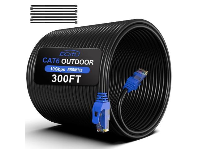 300FT Cat6 Outdoor Ethernet Cable, In-Ground, Heavy Duty Direct Burial, 24AWG CCA Patch Cord, POE, UTP, Waterproof, LLDPE UV Resistant, Network,...