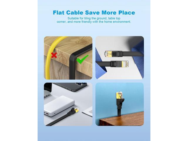 Yauhody CAT8 Ethernet Cable 6ft 3 Pack, Flat CAT 8 Cable, Faster than CAT7/CAT6/CAT5e, High Speed 40Gbps 2000MHz SFTP Network LAN Patch Cable with...