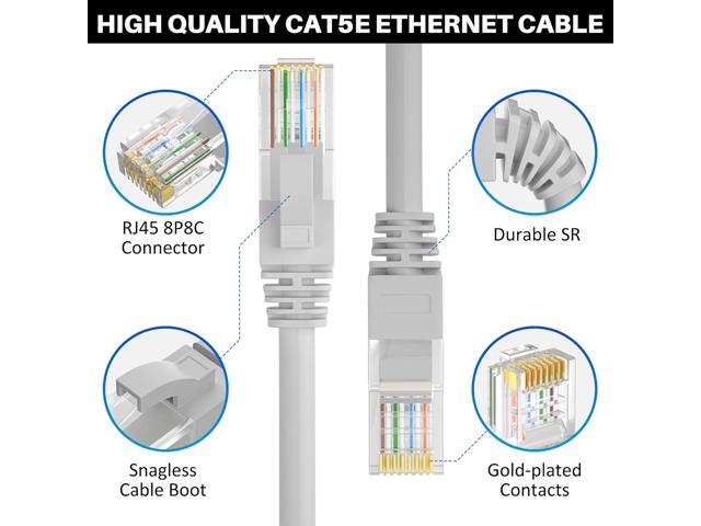 Cat5e Ethernet Cable 25 FT, Long Cat 5e Internet Cable, Grey Snagless Patch Cord, Flexible, Network, LAN, PoE, Standard RJ45 Connector for PC,...