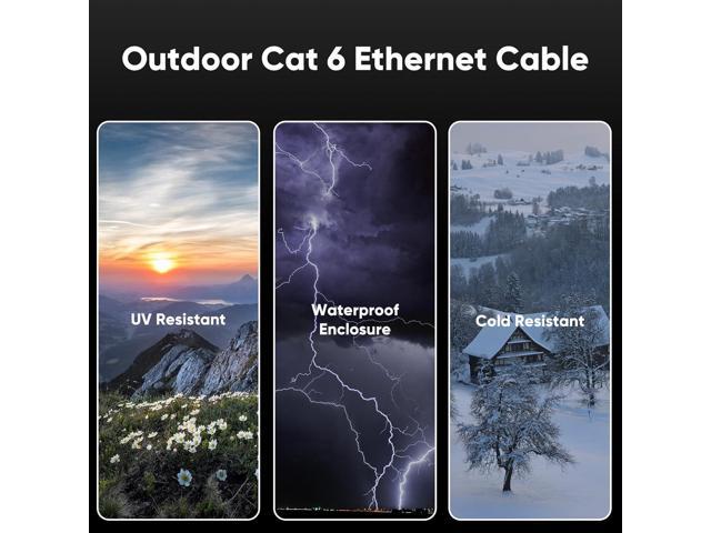 Cat 6 Outdoor Ethernet Cable 100 ft, 24AWG 10Gbps Cat6 Cable Cord Waterproof Direct Burial LLDPE UV Jacket, Internet Network Cable with 20 Ties...