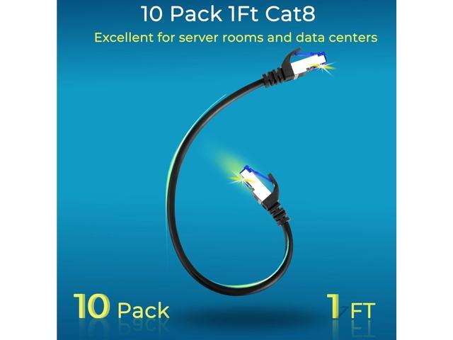 Patch Cables Cat8 1ft 10 Pack Slim, Cat8 Ethernet Patch Cable 40G Support, Snagless Cat 8 Patch Cable for Patch Panel to Switch, Flexiable Cat 8...