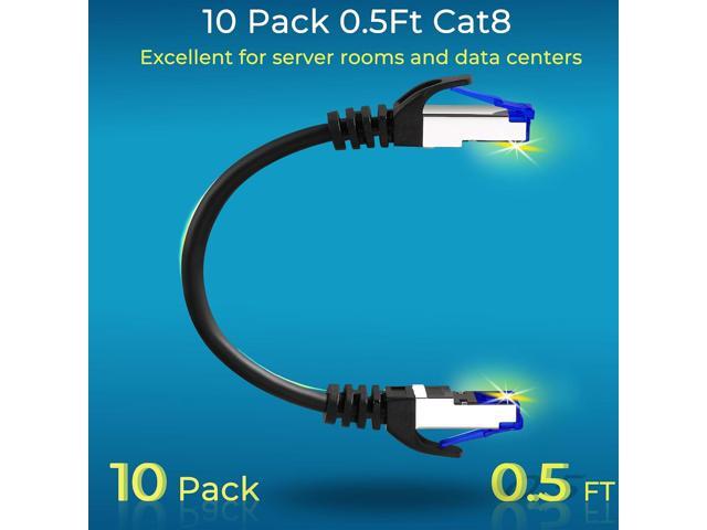 Patch Cables Cat8 0.5ft 10 Pack Slim, Cat8 Ethernet Patch Cable 40G Support, Snagless Cat 8 Patch Cable for Patch Panel to Switch, Flexiable Cat 8...