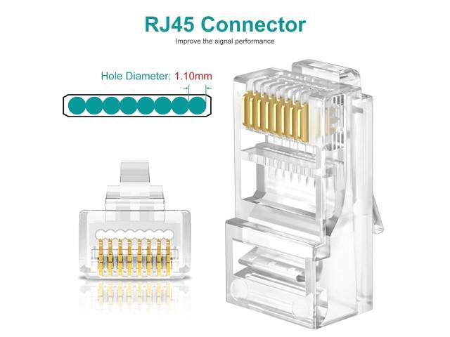 UTP RJ45 Connectors, Cat6 RJ45 Pass Through Plugs 50-Pack, Cat6 RJ45 Plugs with 50-Pack Strain Relief Boots for Solid or Standard Ethernet Cables,...