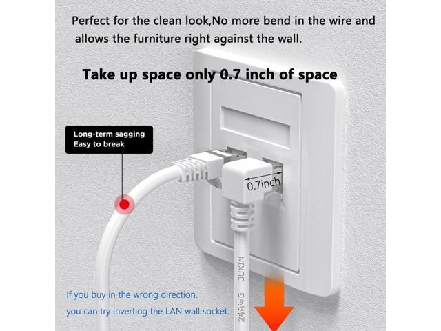 2Pack CAT6 Ethernet Extension Cable White 90 Degree Short Cat 6 Cable Extender Right Angle-UP Angle, RJ45 Network Patch Cord Adapter
