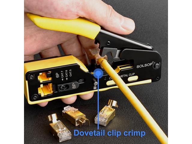 Solsop Pass Through RJ45 Crimp Tool Kit All-in-One Ethernet Crimper Cat7 Cat6 Cat5 Crimping Tool with Network Cable Tester, 50-Pack Cat6 RJ45 Pass...
