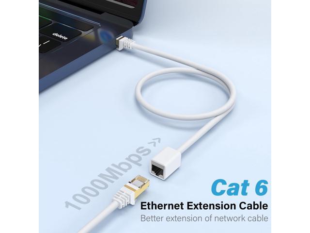 J & D Ethernet Extension Cable (1-Pack), RJ45 Cords Shielded Male to Female Cat 6 Ethernet Extender Cable Adapter Support Cat6 / Cat5e / Cat5...