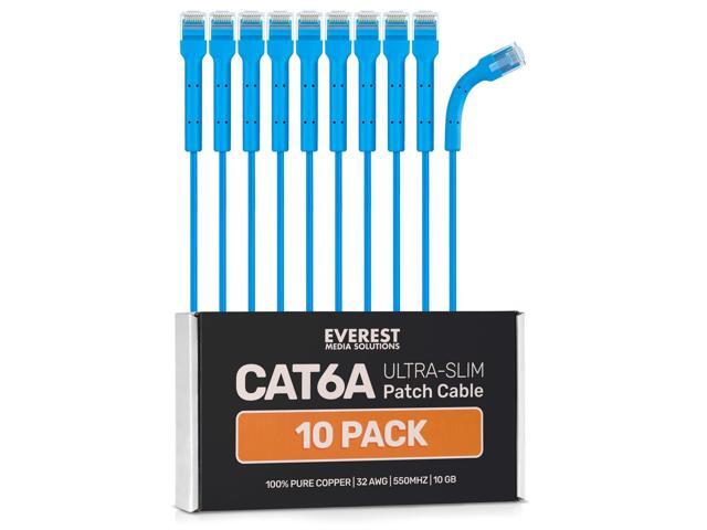 10-Pack Cat6A Ultra-Slim Patch Cables - Bendable Boot - High-Speed 10GB Ethernet Cord - Space-Saving, Fast, Durable Cat6 Patch Cables - 1ft,1.5ft,...