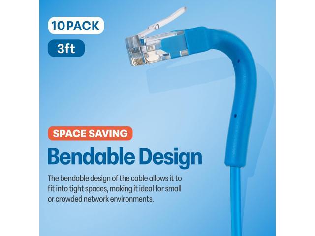 10-Pack Cat6A Ultra-Slim Patch Cables - Bendable Boot - High-Speed 10GB Ethernet Cord - Space-Saving, Fast, Durable Cat6 Patch Cables - 1ft,1.5ft,...