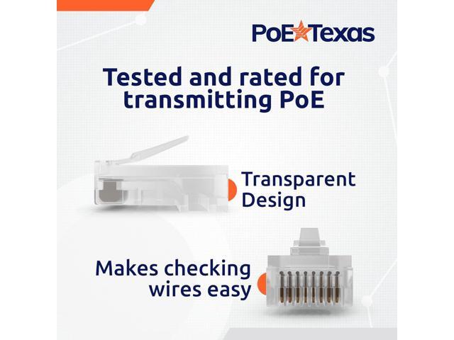 PoE Texas RJ45 Connectors Standard - 100 Pack - Crimp Style Network Cable Ethernet Connector RJ45 Ends for Cat 6 RJ45 Connector Jack - Cat6 Connector