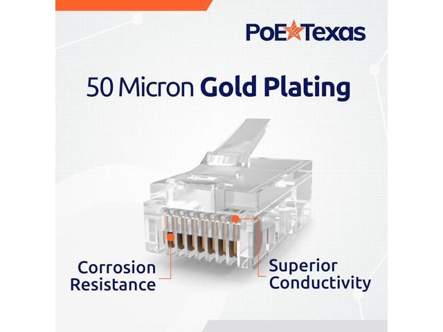 PoE Texas RJ45 Connectors Standard - 100 Pack - Crimp Style Network Cable Ethernet Connector RJ45 Ends for Cat 6 RJ45 Connector Jack - Cat6 Connector