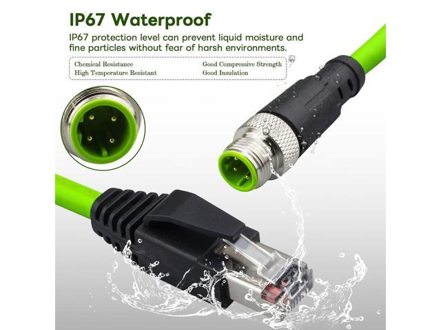 M12 4 Pin to RJ45 Shielded Cable Assembly, Industrial Field-wireable M12 4 Pin D Code Male to RJ45 Ethernet CAT5e Cable Assembly 3.3Ft Shielded...