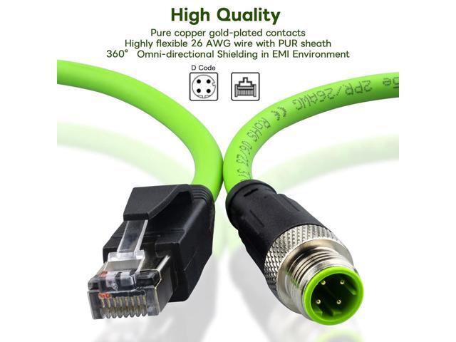 M12 4 Pin to RJ45 Shielded Cable Assembly, Industrial Field-wireable M12 4 Pin D Code Male to RJ45 Ethernet CAT5e Cable Assembly 3.3Ft Shielded...