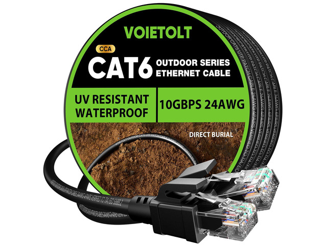 Cat 6 Outdoor Ethernet Cable 200 ft, 24AWG 10Gbps Cat6 Cable Cord Waterproof Direct Burial LLDPE UV Jacket, Internet Network Cable with 60 Ties...