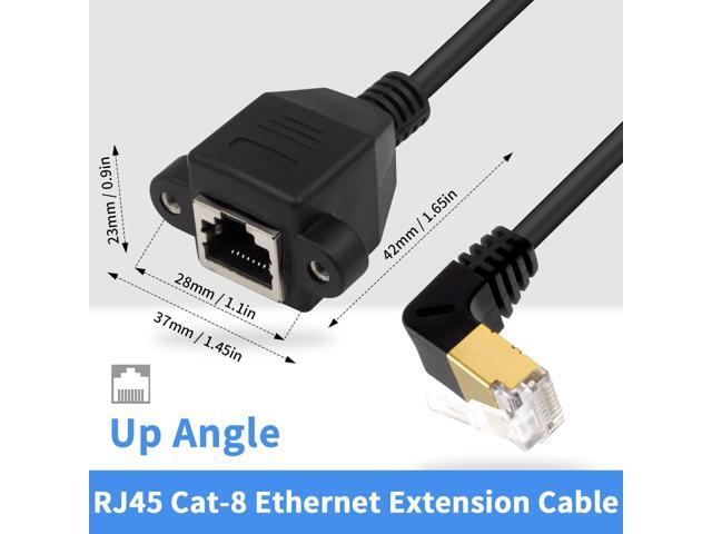Duttek Cat8 90 Degree Network Extend Cable 1.65FT/50cm, 40Gbps Extreme Thin Up Angled RJ45 Male to Female Ethernet Adapter Cable with Screw Panel...