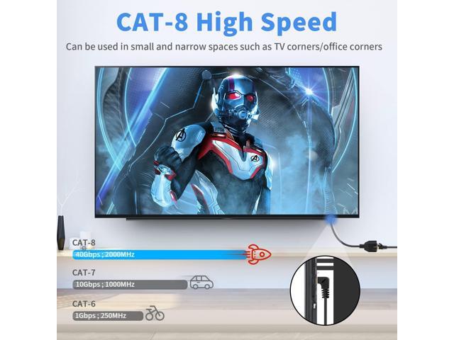 Duttek Cat8 90 Degree Network Extend Cable 1.65FT/50cm, 40Gbps Extreme Thin Up Angled RJ45 Male to Female Ethernet Adapter Cable with Screw Panel...