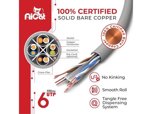 Cat 6 Ethernet Cable 1000ft - 23 AWG, CMR, Insulated Solid Bare Copper Wire Cat6 Cable with Noise Reducing Cross Separator - 550MHZ / 10 Gigabit...