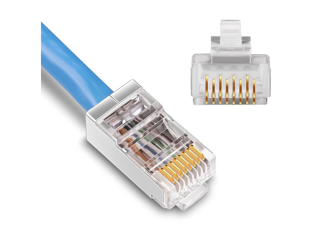 iGreely Shielded Cat6 RJ45 Connectors 100 Pack Gold Plated RJ45 Cat6/Cat5E/Cat5 8P8C 50 Micron 50u 3 Prong FTP STP Ethernet Cable Crimp Modular Plug