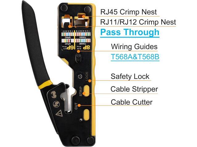 Solsop Pass Through RJ45 Crimp Tool Kit Ethernet Crimper CAT5 Cat5e Cat6 Crimping Tool Kit