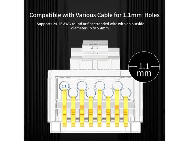 AMPCOM RJ45 Connectors, Standard Modular Plugs, UTP Gold-Plated 2 Pieces Suit CAT6 RJ45 8P8C Crimp End for Ethernet Cable, Support POE/POE+ /...