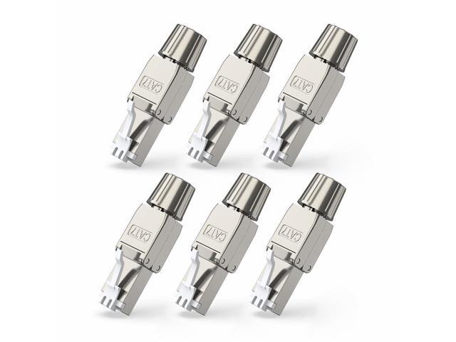 Cat7 Cat6A RJ45 Connector 6-Pack, Tool-Free Zinc Alloy Shielded Ethernet Termination Plugs for Cat7 up to 23AWG Solid Bulk S/FTP Ethernet Cable