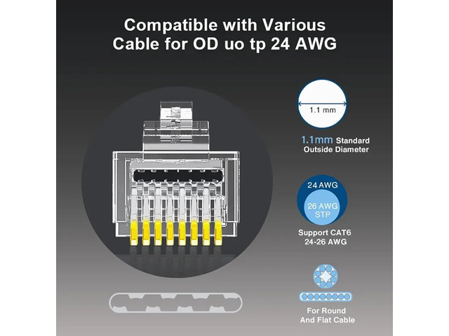 100-Pack RJ45 Cat6 Pass Through Connector Shielded RJ45 Modular Plugs for Solid or Stranded FTP/STP Ethernet Cable