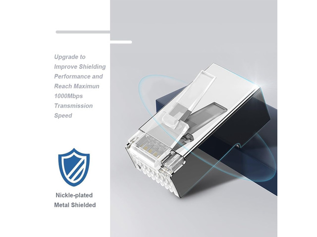 100-Pack RJ45 Cat6 Pass Through Connector Shielded RJ45 Modular Plugs for Solid or Stranded FTP/STP Ethernet Cable