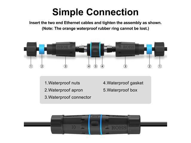 Dingsun Waterproof RJ45 Coupler, Female to Female Waterproof Ethernet Coupler, IP68 Ethernet Outdoor LAN Cable Connector for Cat5/Cat5e/Cat6/...
