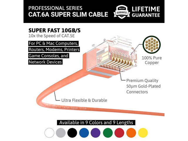 InstallerParts Ethernet Cable CAT6A Super Slim Cable UTP 1 FT (10 Pack) - Orange - Professional Series - 10Gigabit/Sec Network/High Speed Internet...