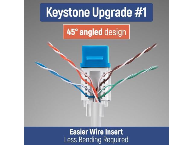 Everest Media Solutions 45° Angled CAT6 Keystone Jack in Blue - Slim Profile RJ45 Ethernet Connector - Compatible with 45° Angled Speed Termination...