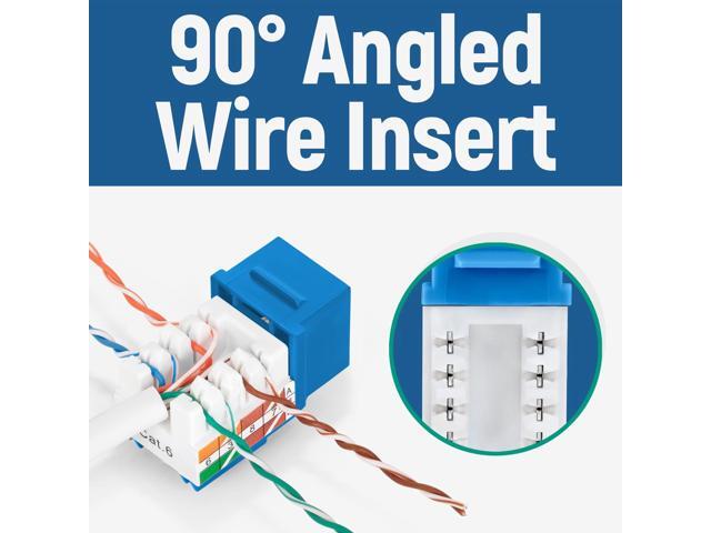Everest Media Solutions 90° Angled CAT6/5e Keystone Jack in Blue - Slim Profile RJ45 Ethernet Connector - Compatible with 90° Angled Speed...