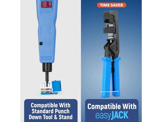 Everest Media Solutions 90° Angled CAT6/5e Keystone Jack in Blue - Slim Profile RJ45 Ethernet Connector - Compatible with 90° Angled Speed...