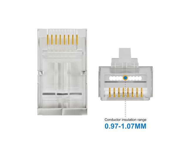iwillink 50 Pack Shielded RJ45 Cat6 Pass Through Connectors, Ethernet Cable Crimp Connectors STP Network 3 Prong 8P8C 50U Gold Plated Modular Plug...