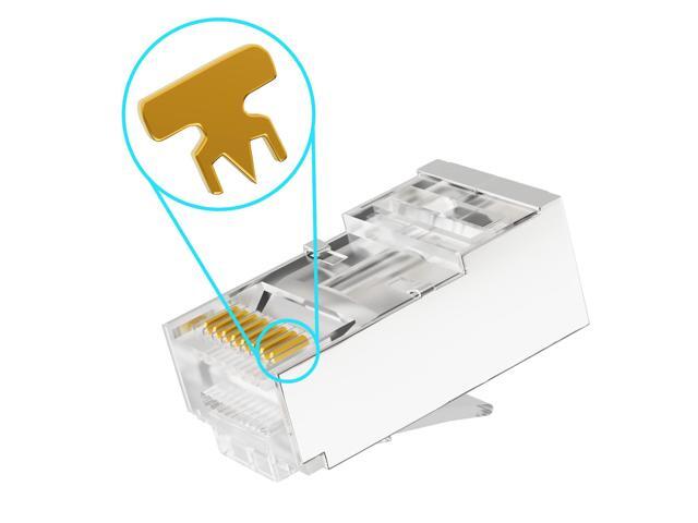 iwillink 50 Pack Shielded RJ45 Cat6 Pass Through Connectors, Ethernet Cable Crimp Connectors STP Network 3 Prong 8P8C 50U Gold Plated Modular Plug...