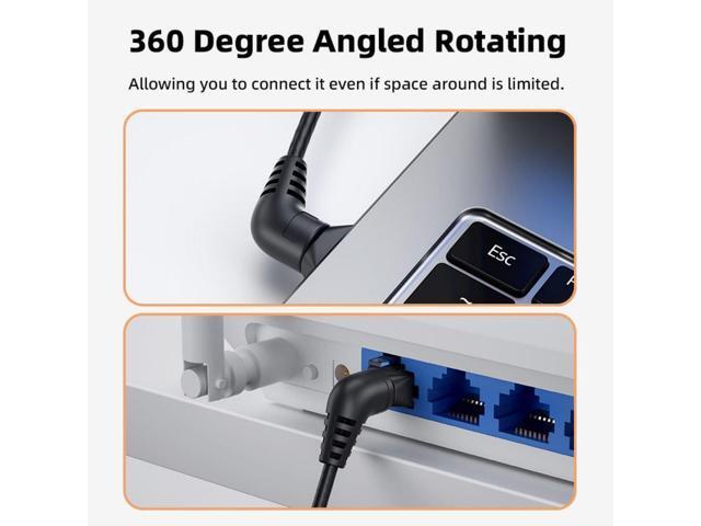 chenyang CAT6 RJ45 Dual 90 Degree Angled Ethernet Network Extension Cable with 360 Degree Rotating 0.2M