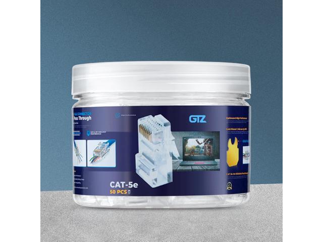 GTZ RJ45 Cat5e Pass Through Connectors - Pack of 50 - EZ to Crimp Modular Plug for Solid or Stranded UTP Network Cable - Male Ethernet Connector End