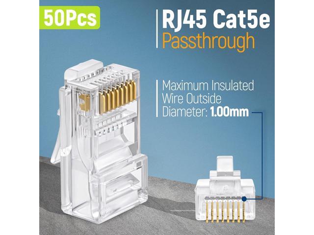 GTZ RJ45 Cat5e Pass Through Connectors - Pack of 50 - EZ to Crimp Modular Plug for Solid or Stranded UTP Network Cable - Male Ethernet Connector End