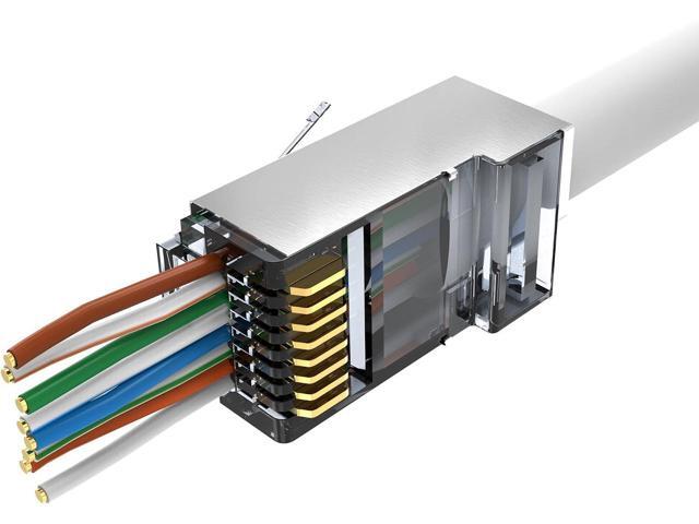 Shielded rj45 cat6 cat 6a connectors Gold Plated Cat6 Pass Through Connectors 23awg Cat6 Shielded Cat6/Cat6a Modular Plugs Ethernet Ends (60 PCS)