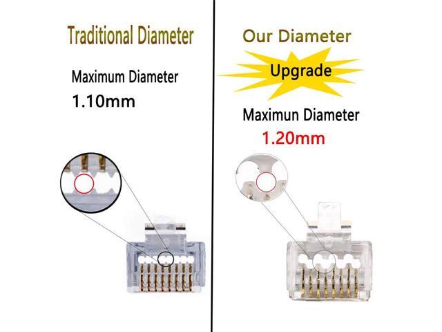 PETECHTOOL 100-Pack RJ45 Pass Through Connector 23AWG Cat6a Cat6 Ethernet Connector Gold Plated 8P8C RJ45 Ends for Solid or Stranded UTP Ethernet...