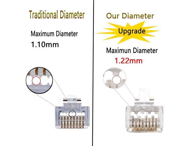 PETECHTOOL 100-Pack RJ45 CAT6A CAT6 Pass Through Connectors 23AWG Cables-End Bold UTP Ethernet 8P8C Gold Plated Modular Plug for Unshielded Twisted...