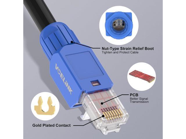 VCELINK RJ45 Connector Tool-Free, CAT6A Field Termination Plug, Gold Plated Modular Plug, UTP CAT6A Connector Toolless for 23 to 26 AWG Network...
