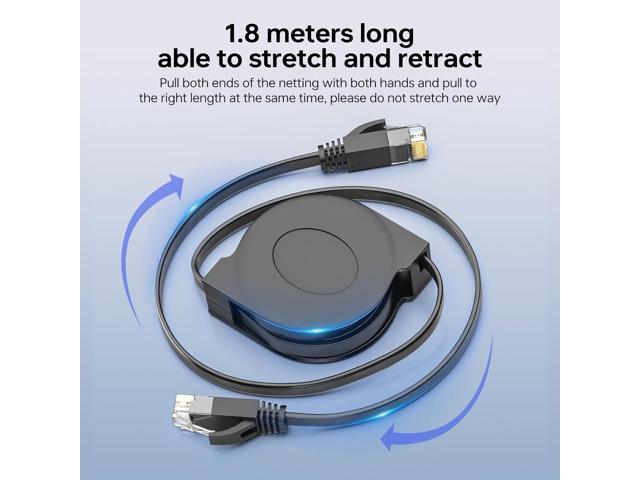 Cat6 Ethernet Cable Retractable rj45 8p8c Flat Gigabit Network Cable Laptop Internet Connection Jumper 2pcs (5.9 feet /1.8M)