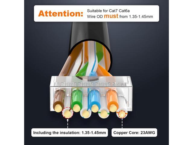 VCELINK Cat7 Cat6A RJ45 Pass Through Connectors Shielded 30-Pack, 3-Prong 50 Gold Plated Modular Plug Ethernet Ends with Strain Relief Boots (Black)