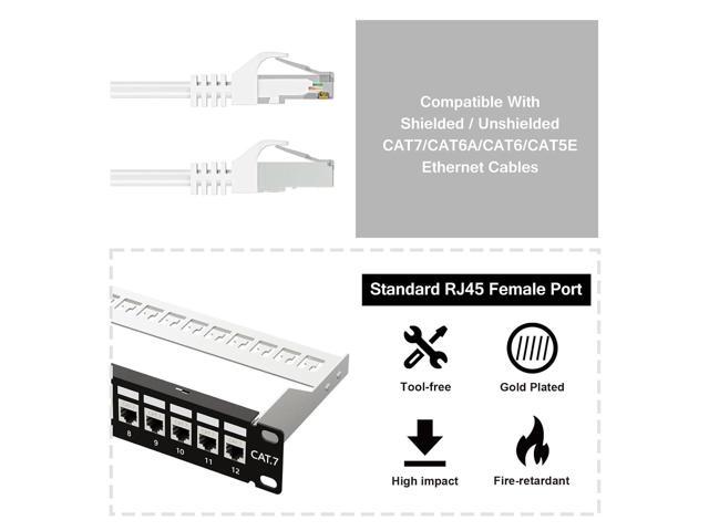 iwillink 10Gbps Patch Panel 12 Port, RJ45 Through Coupler Cat7 Patch Panel STP Shielded with Back Bar, 10'' Wallmount or Rackmount, Compatible with...