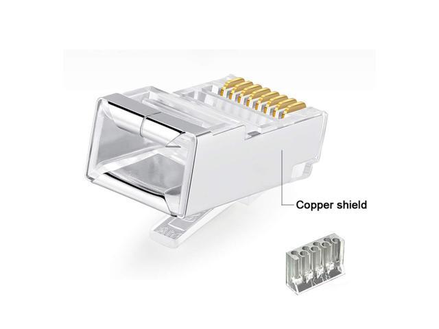 50 Pcs Cat6 RJ45 Connectors, Cat6 RJ45 Plugs, Cat6 2-Piece Metal Shielded RJ45 Ends FTP 8P8C Modular Network Plug Connector