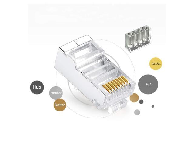 50 Pcs Cat6 RJ45 Connectors, Cat6 RJ45 Plugs, Cat6 2-Piece Metal Shielded RJ45 Ends FTP 8P8C Modular Network Plug Connector